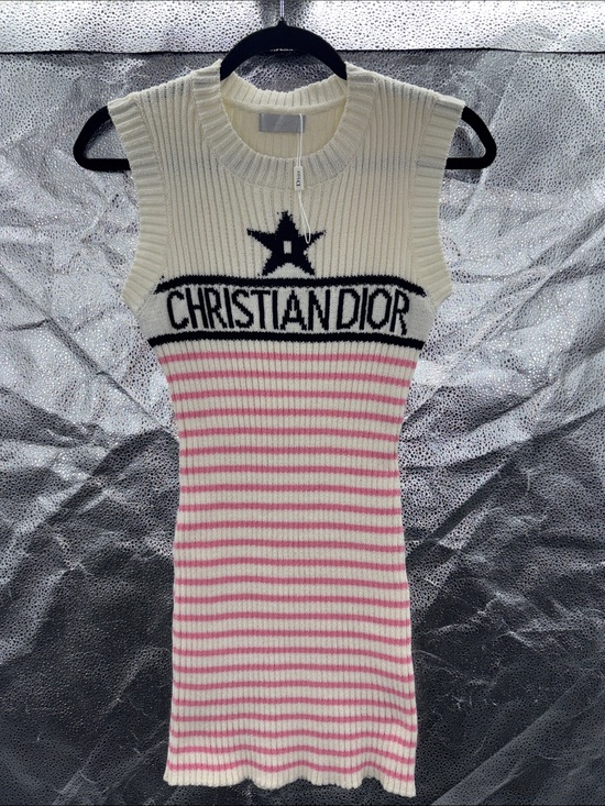 Dior Dresses & Skirts - Dior Cream Ribbed Logo Knit Sweater/Dress